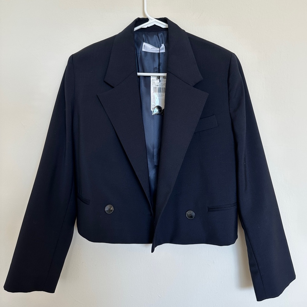 Mango Cropped Blazer Navy NWT